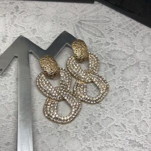 𝅺Infinity knot gold tone dazzling dressy evening night out statement earrings .